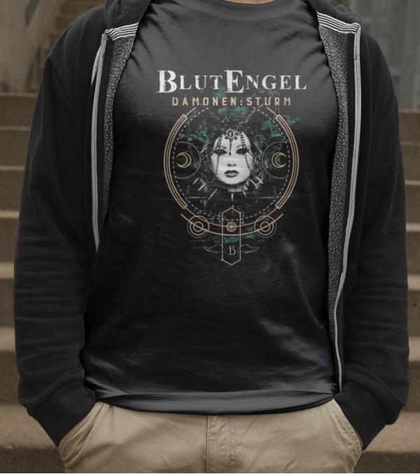 Blutengel Dämonen Sturm Crescent Symbol Gothic Face Art T-Shirt