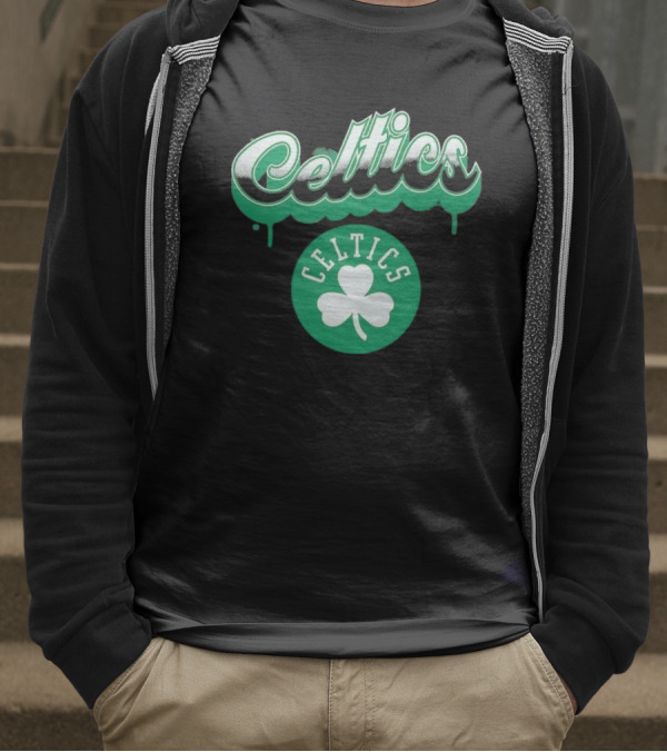 Boston Celtics Bubbly Script Green Clover Emblem T-Shirt