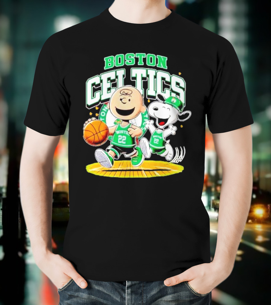Boston Celtics Charlie Brown Snoopy Basketball Fan Fun T-Shirt
