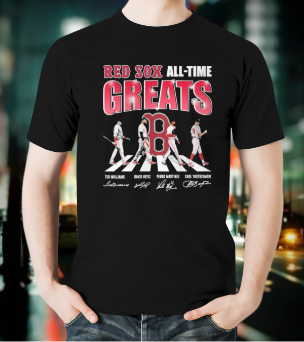 Red Sox All-Time Greats Ted Williams David Ortiz Pedro Martínez Carl Yastrzemski Signatures T-Shirt
