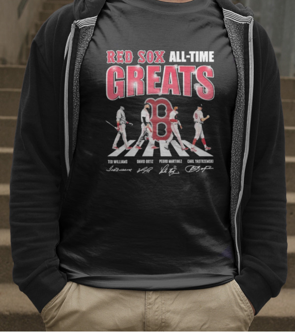 Red Sox All-Time Greats Ted Williams David Ortiz Pedro Martínez Carl Yastrzemski Signatures T-Shirt