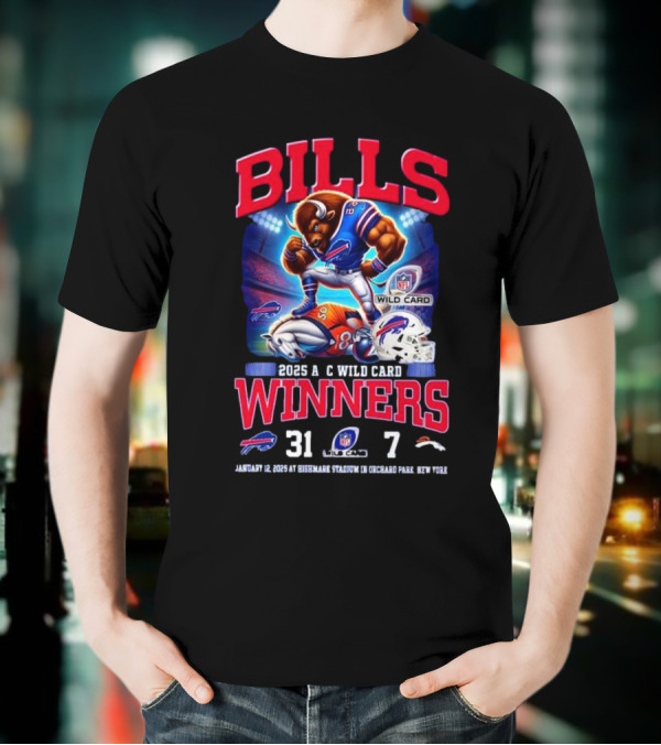 Buffalo Bills 2025 AFC Wild Card Winner Beat Denver Broncos 31-7 Mascot T-Shirt
