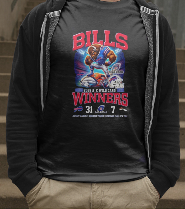 Buffalo Bills 2025 AFC Wild Card Winner Beat Denver Broncos 31-7 Mascot T-Shirt