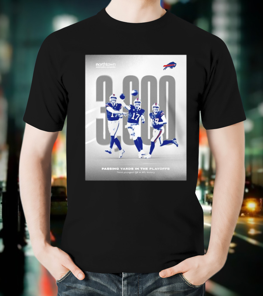 Buffalo Bills 3000 Passing Yards In The Playoffs Third-Youngest QB In NFL History T-Shirt