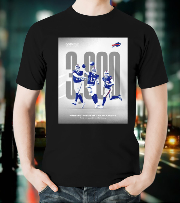 Buffalo Bills 3000 Passing Yards In The Playoffs Third-Youngest QB In NFL History T-Shirt