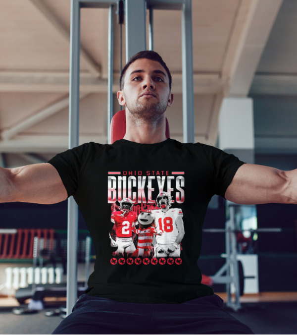 Caleb Downs X Will Howard Ohio State Buckeyes Mascot Graphic T-Shirt