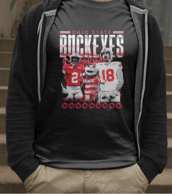 Caleb Downs X Will Howard Ohio State Buckeyes Mascot Graphic T-Shirt