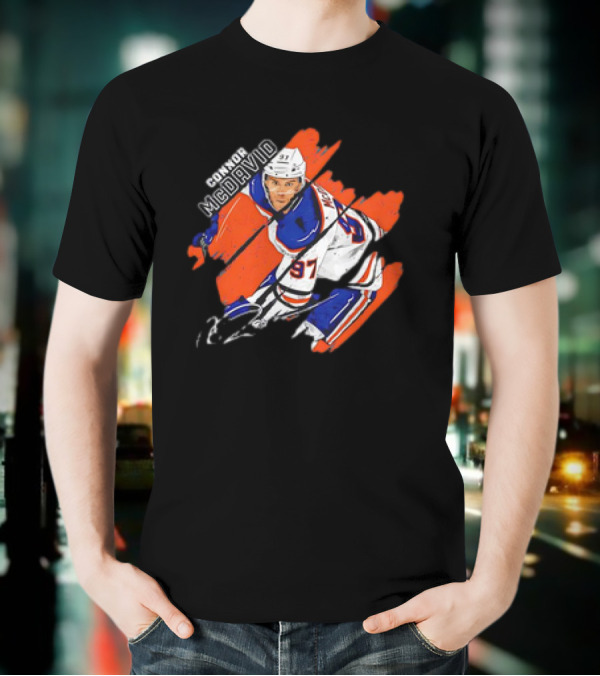 Connor McDavid Edmonton Oilers NHL Hockey Stripes Signature Vintage T-Shirt