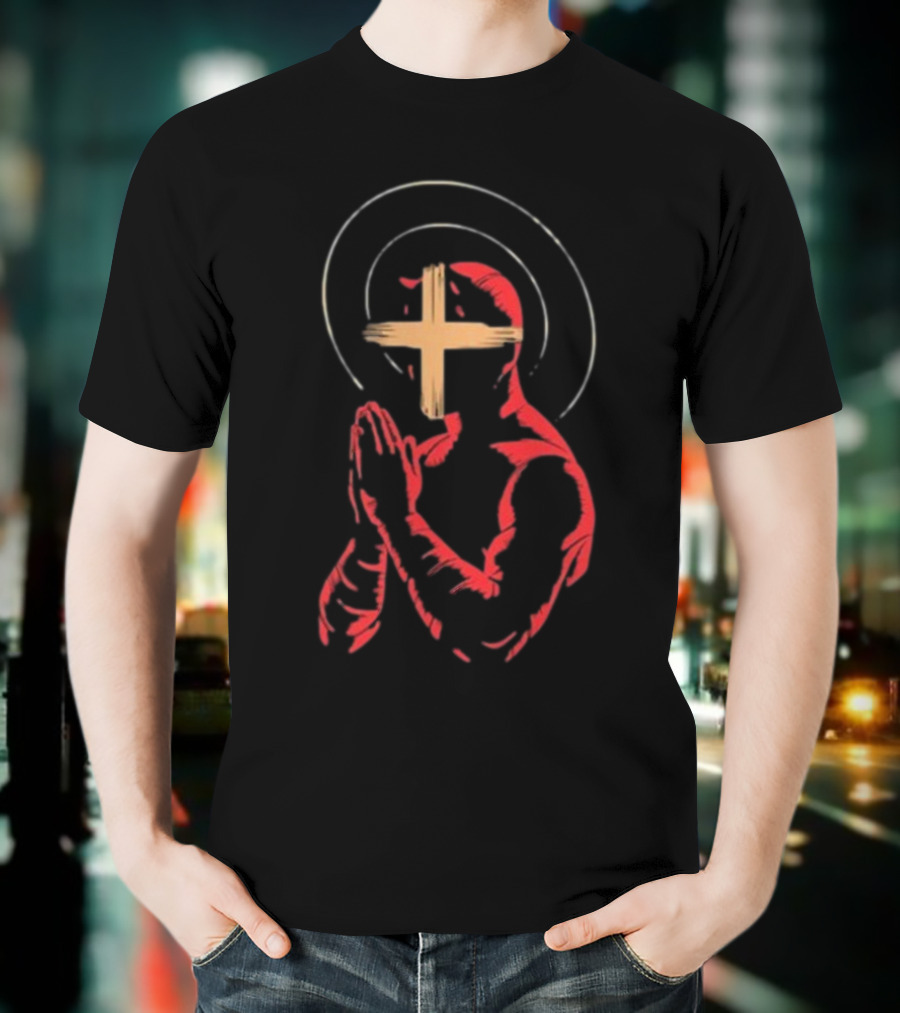 Red Praying Figure With Halo And Cross Conviction T-Shirt