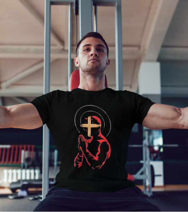 Red Praying Figure With Halo And Cross Conviction T-Shirt