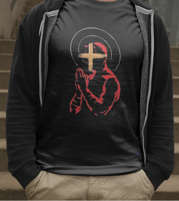 Red Praying Figure With Halo And Cross Conviction T-Shirt