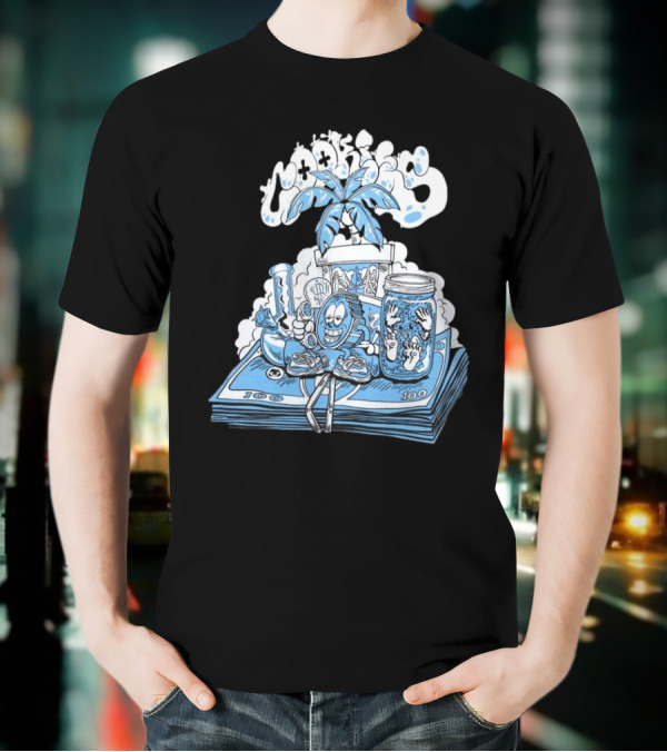 Cookiessf Laid Back Smoking Character With Money And Marijuana Elements T-Shirt