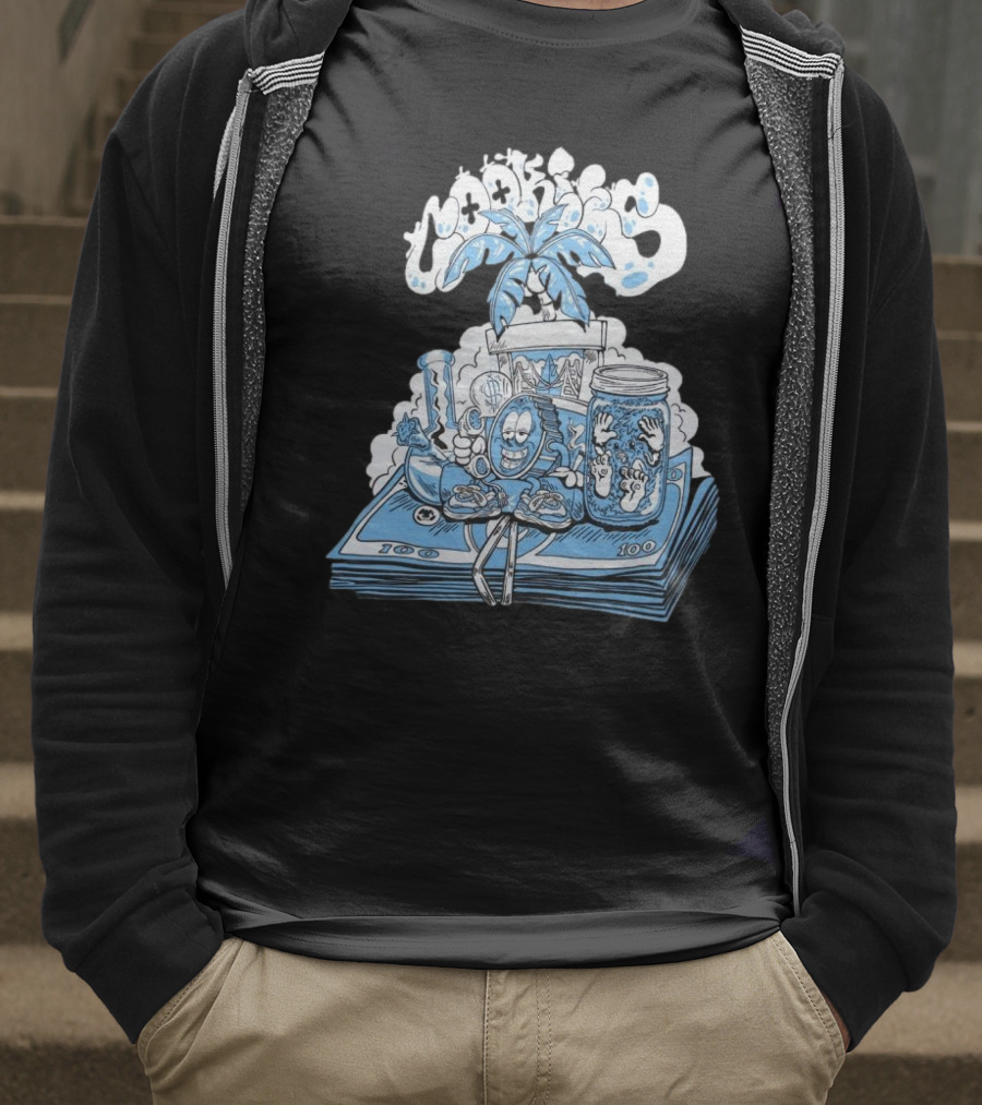 Cookiessf Laid Back Smoking Character With Money And Marijuana Elements T-Shirt
