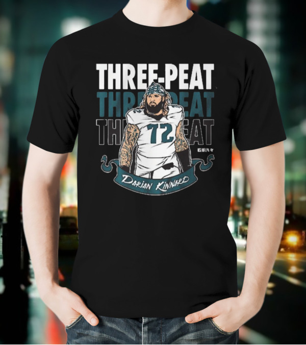 Darian Kinnard Three-Peat Philadelphia Eagles NFL Football T-Shirt