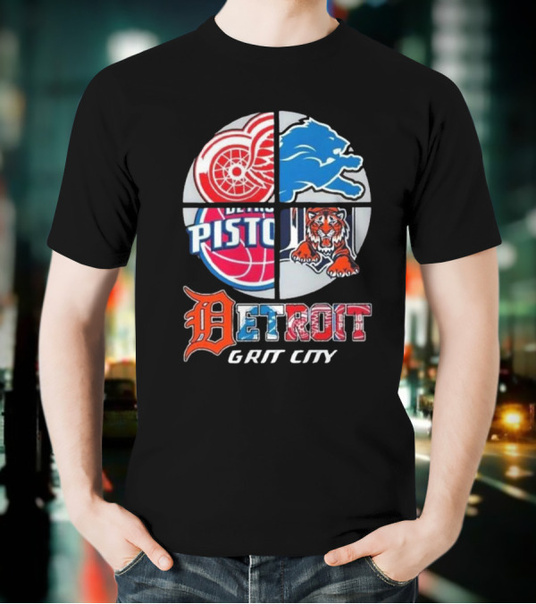 Detroit Grit City Red Wings Lions Tigers And Pistons Logo 2025 T-Shirt