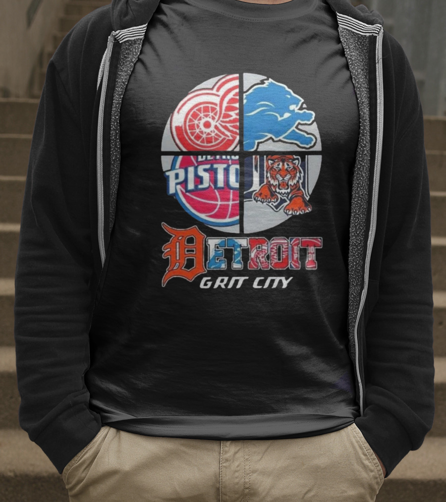 Detroit Grit City Red Wings Lions Tigers And Pistons Logo 2025 T-Shirt