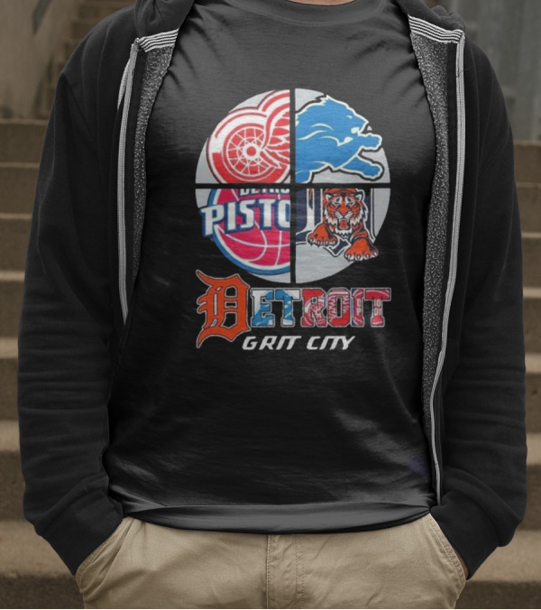 Detroit Grit City Red Wings Lions Tigers And Pistons Logo 2025 T-Shirt