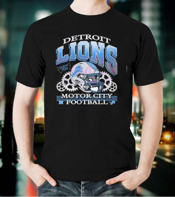 Detroit Lions Motor City Football Helmet Vintage Logo T-Shirt