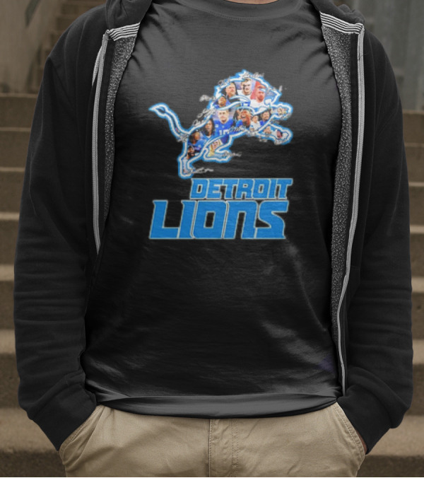 Detroit Lions Photos Coach Dan Campbell And Players Signatures T-Shirt
