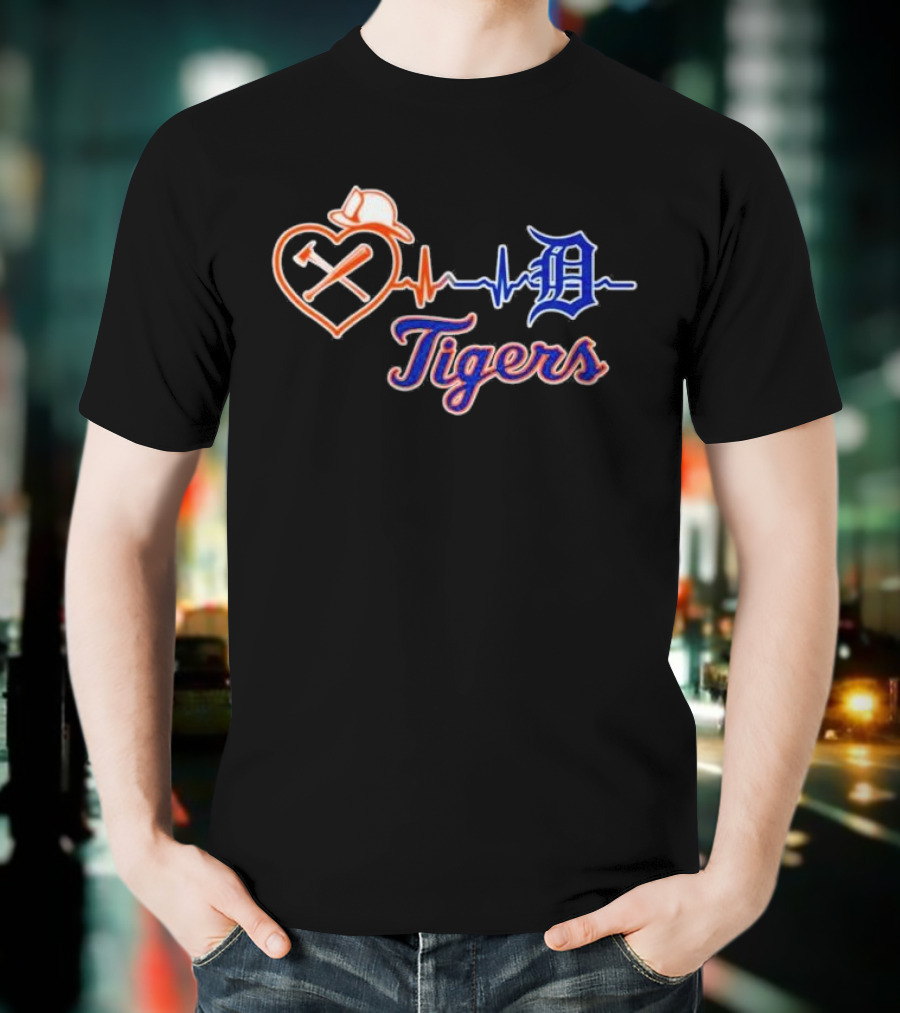 Firefighter Detroit Tigers Heartbeat T-Shirt