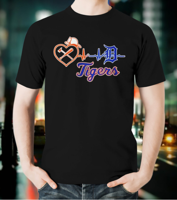 Firefighter Detroit Tigers Heartbeat T-Shirt