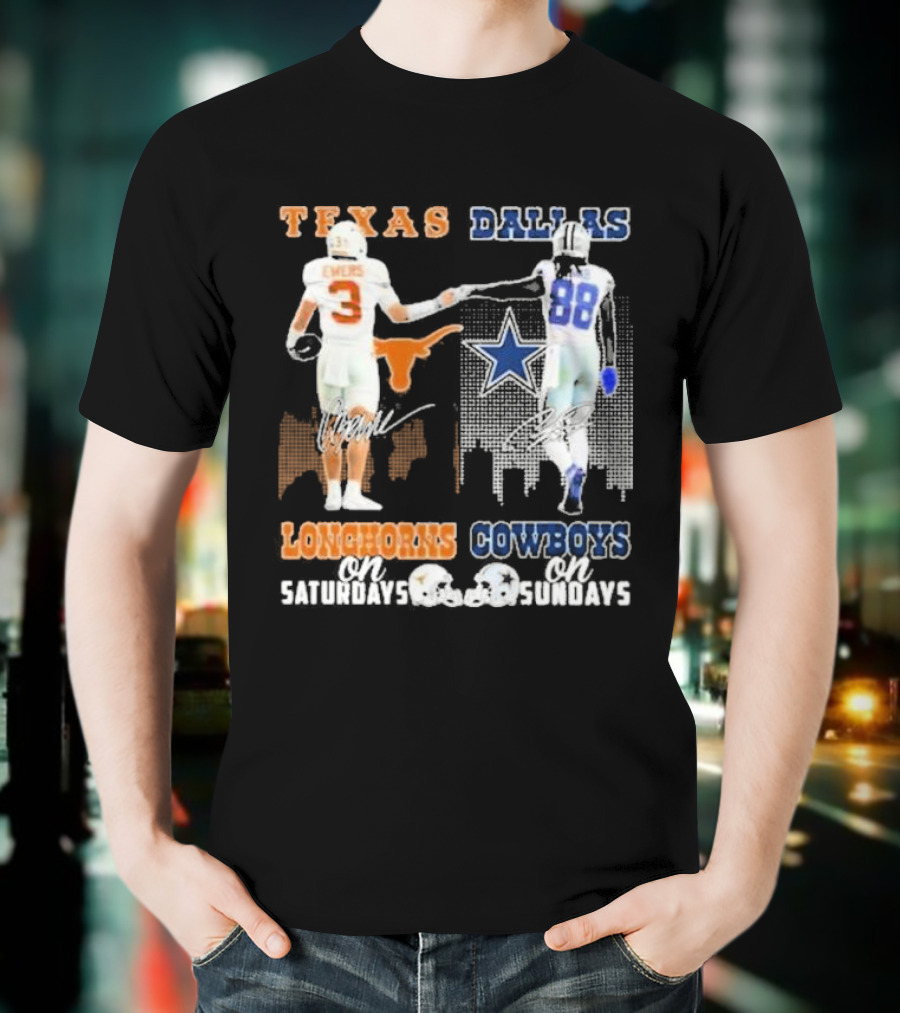 Ewers And Lamb Longhorns On Saturdays Cowboys On Sundays T-Shirt