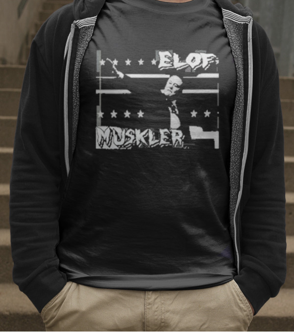 Elof Muskler Bold Star Pattern With Strongman Silhouette T-Shirt