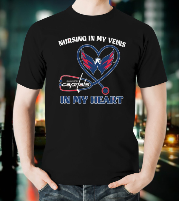 Funny Nursing In My Veins Washington Hockey In My Heart T-Shirt