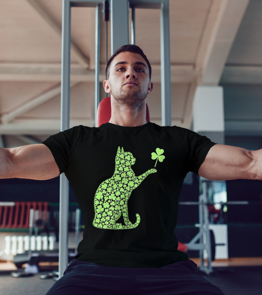 Funny St. Patrick’S Day Shamrock Cat Irish T-Shirt