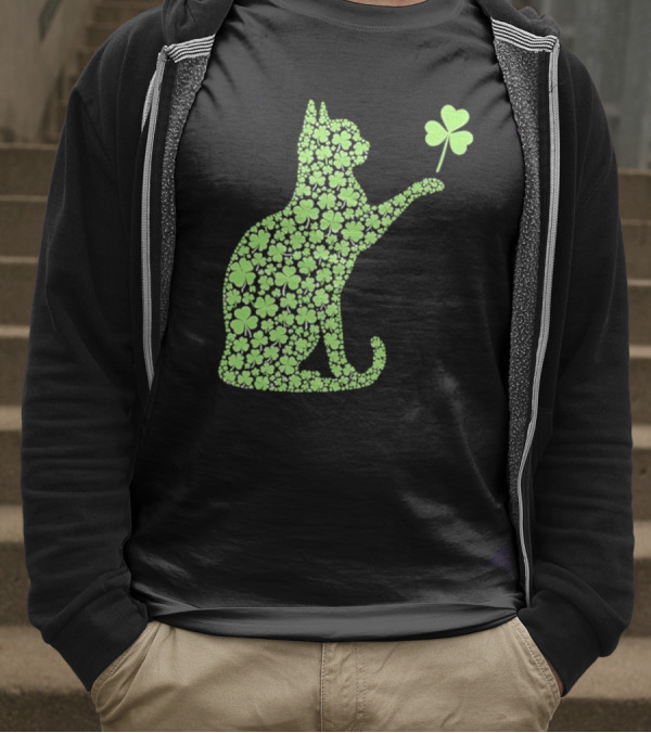 Funny St. Patrick’S Day Shamrock Cat Irish T-Shirt