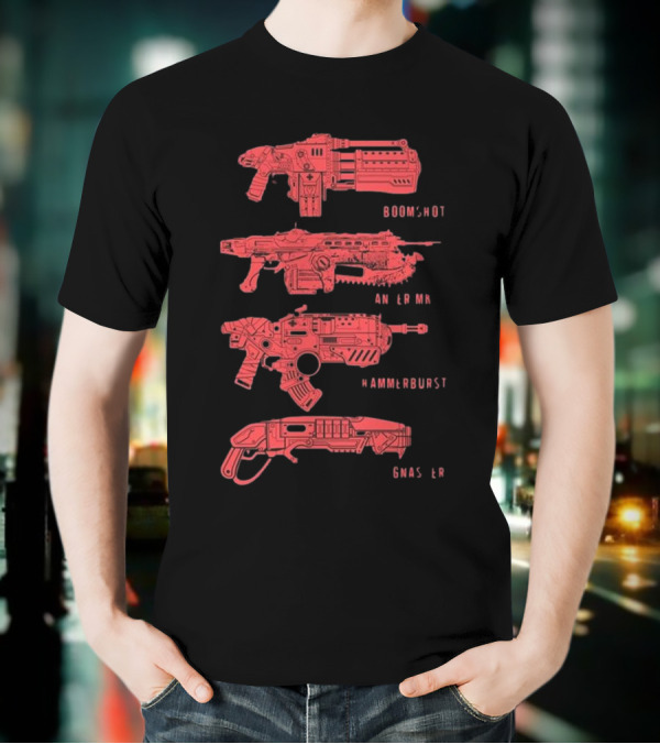 Gears Of War Boomshot Lancer Mk II Hammerburst Gnasher Weapon Stack T-Shirt