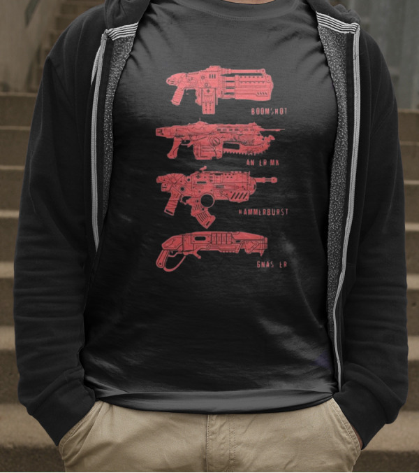 Gears Of War Boomshot Lancer Mk II Hammerburst Gnasher Weapon Stack T-Shirt