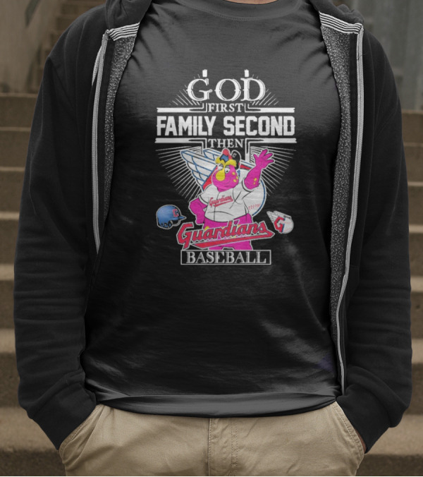 God First Family Second Then Cleveland Guardians Baseball Mascot T-Shirt