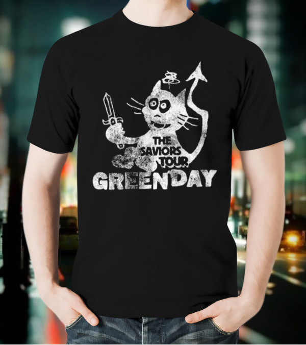 Green Day Cat And Sword T-Shirt