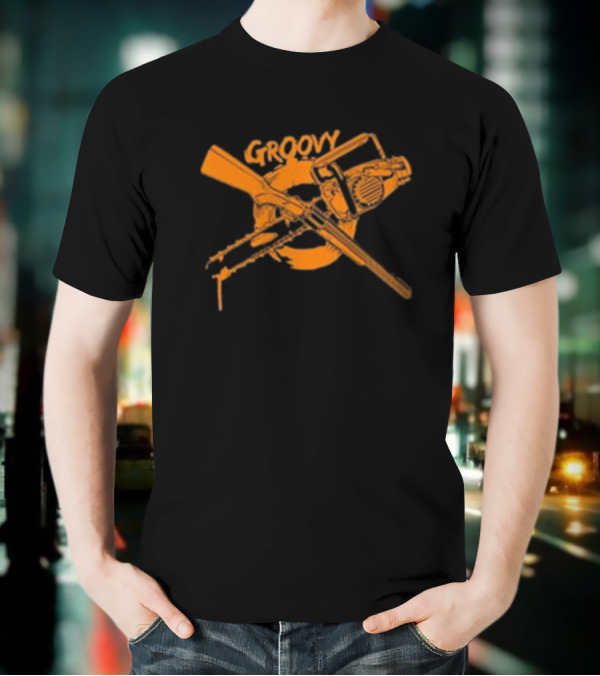 Groovy Chainsaw And Boomstick Shotgun T-Shirt