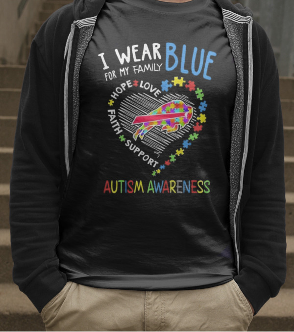 I Wear Blue For My Family Autism Awareness T-Shirt