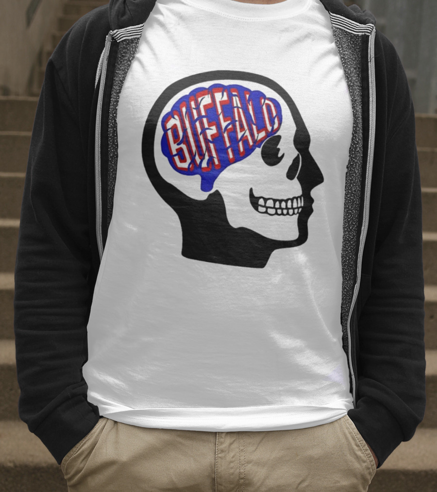 Buffalo Brain Outline In Skull T-Shirt