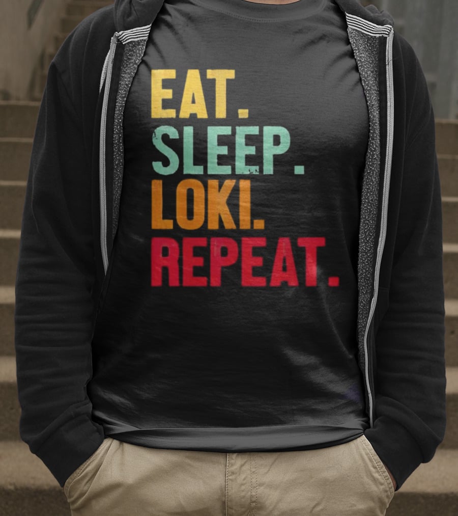 Eat Sleep Loki Repeat Marvel Fans Fandom Phrase T-Shirt