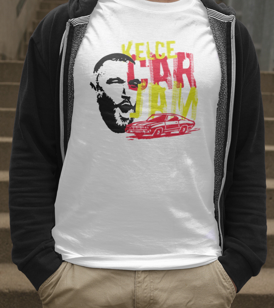 Kelce Car Jam Bold Yellow Red Face Car T-Shirt