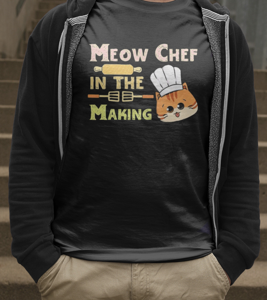 Meow Chef In The Making Rolling Pin And Whisk With Cute Cat Chef Hat T-Shirt
