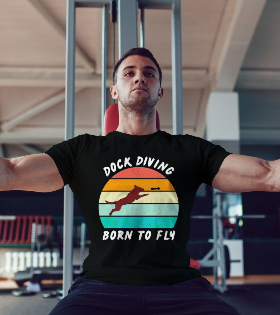 Dock Diving Born To Fly Vintage Retro Stripes Dog T-Shirt