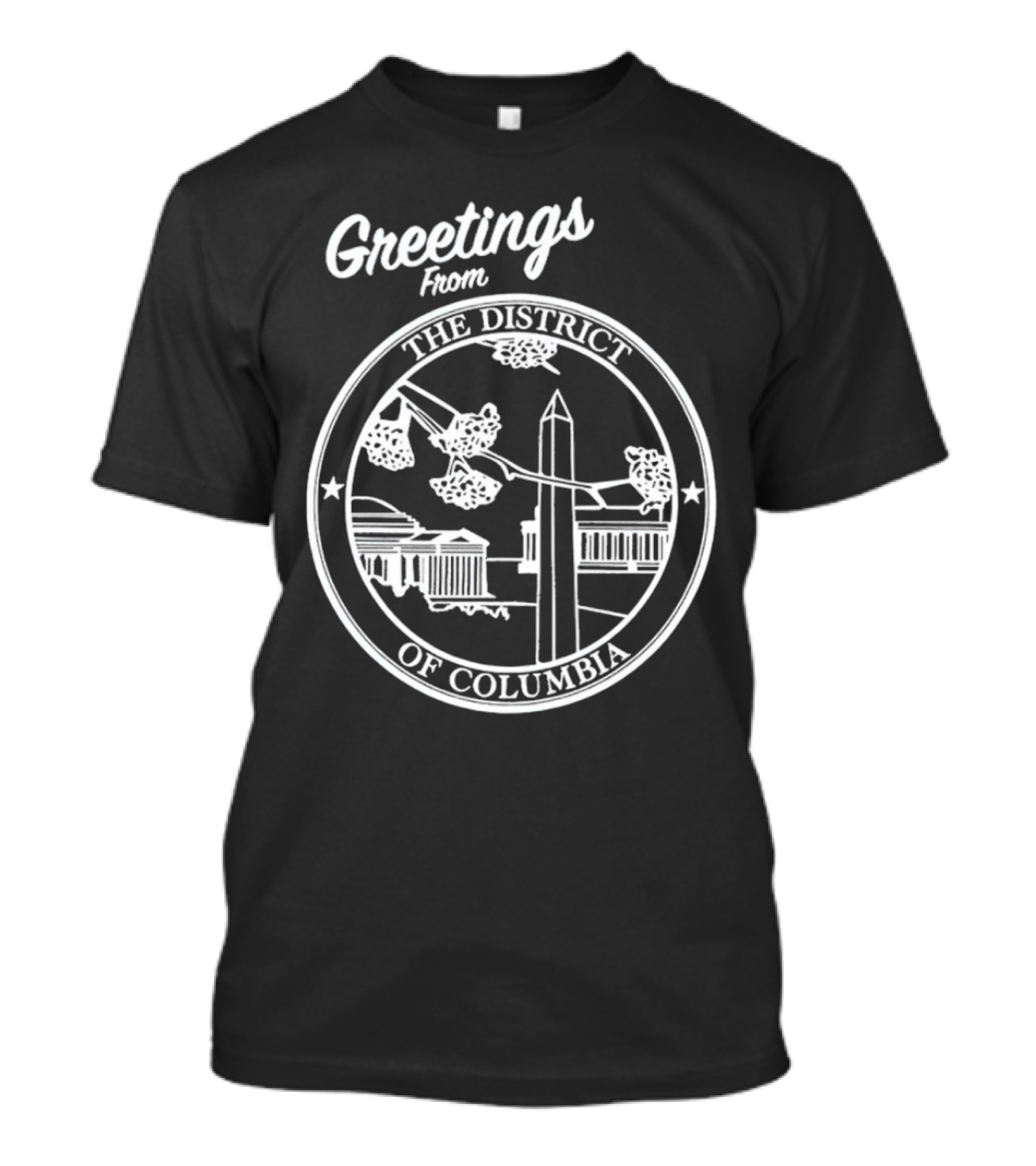 Greetings From The District Of Columbia Cherry Blossoms And Monument T-Shirt