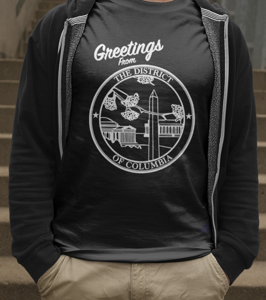 Greetings From The District Of Columbia Cherry Blossoms And Monument T-Shirt