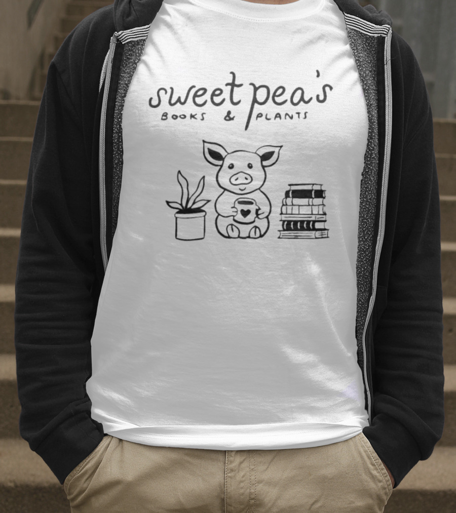 Sweet Pea's Books And Plants Pig With Heart Mug, Stack Of Books, And Plant Pot T-Shirt
