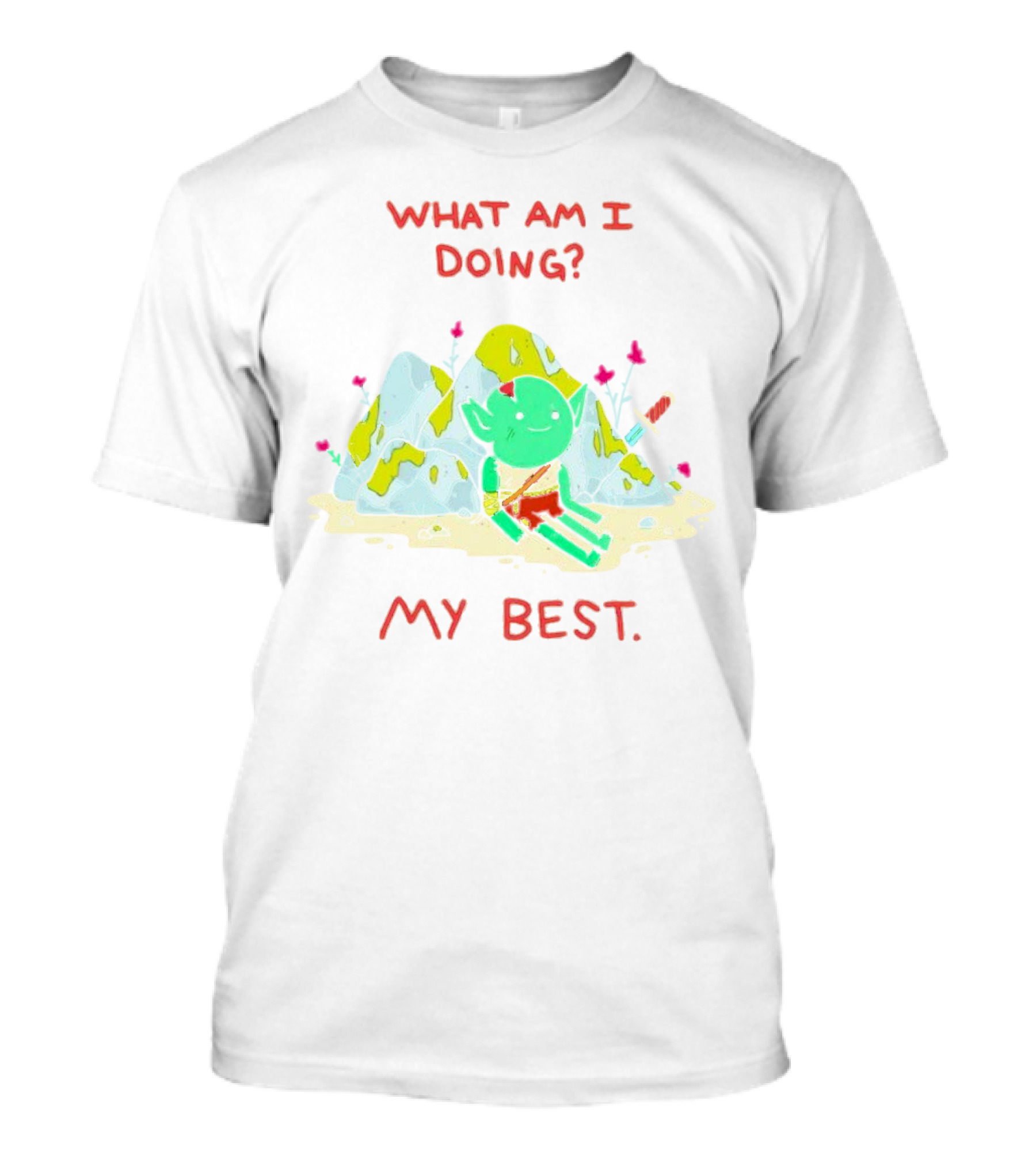 WHAT AM I DOING MY BEST Seated Goblin With Sword In Rocky Landscape T-Shirt