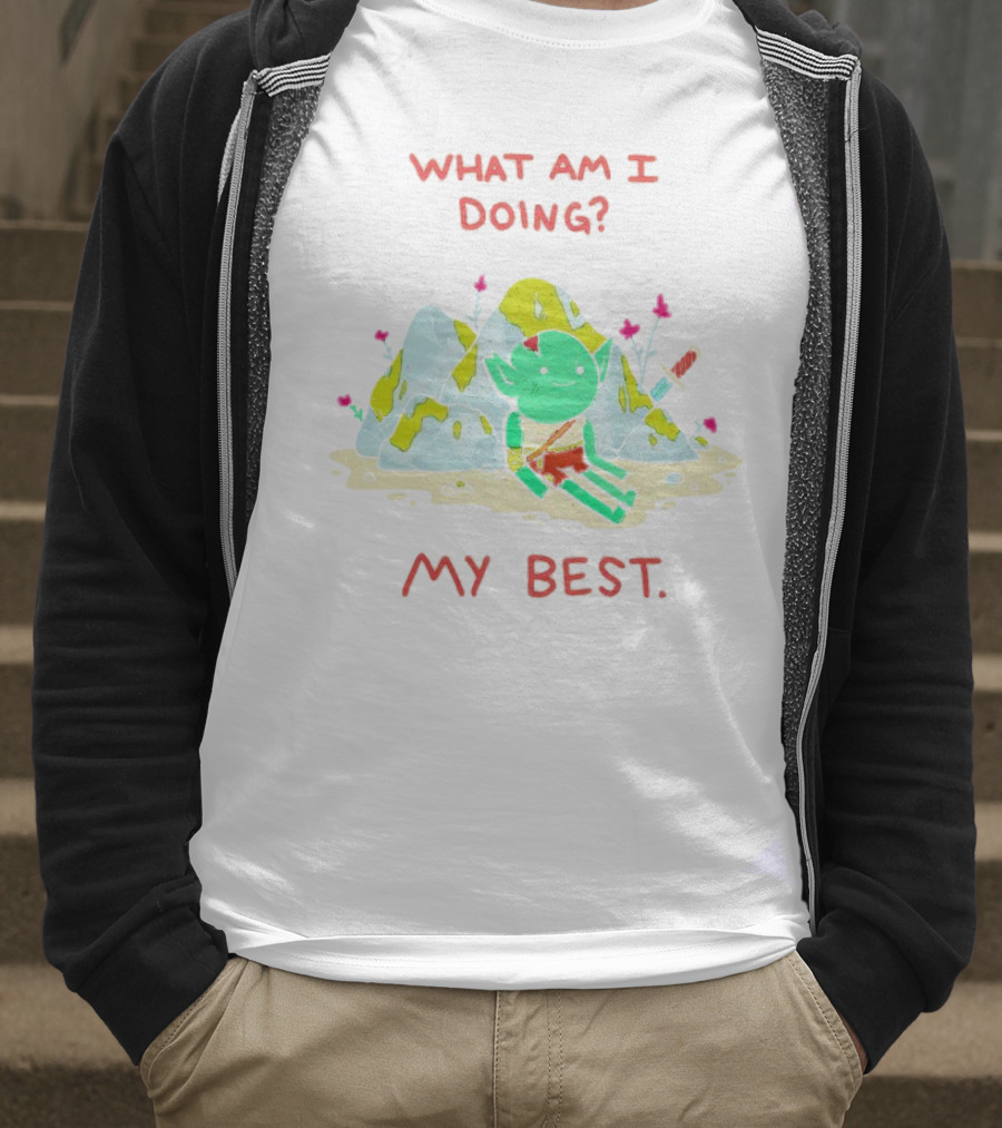 WHAT AM I DOING MY BEST Seated Goblin With Sword In Rocky Landscape T-Shirt