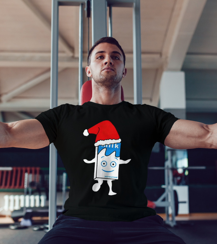 Blur Milk Christmas Cartoon With Santa Hat T-Shirt