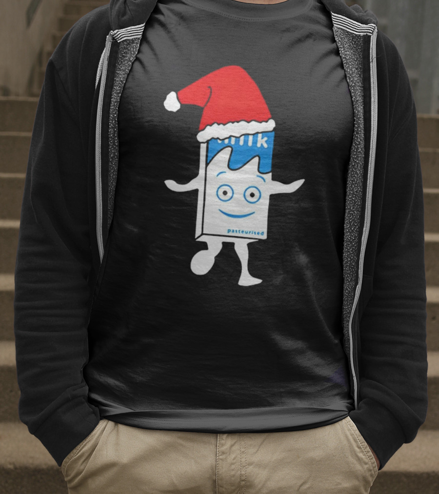 Blur Milk Christmas Cartoon With Santa Hat T-Shirt