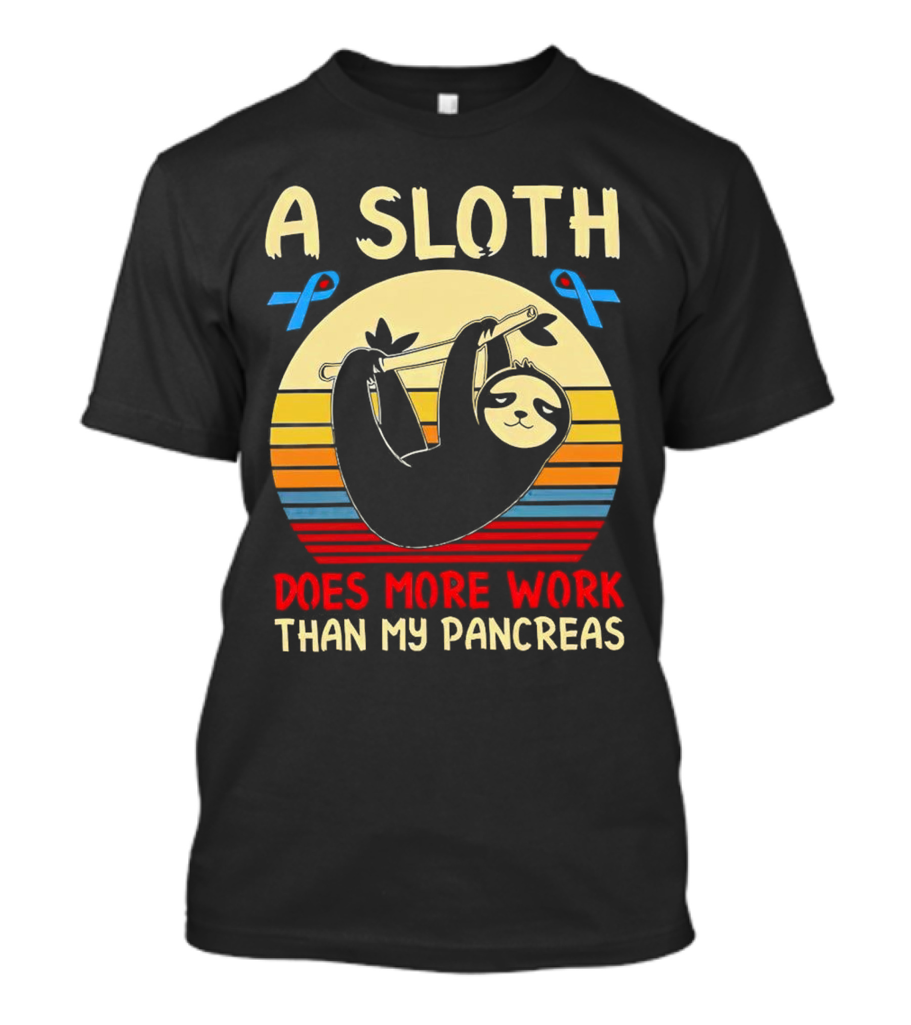 A Sloth Does More Work Than My Pancreas Vintage Style With Blue Diabetes Awareness Ribbons T-Shirt