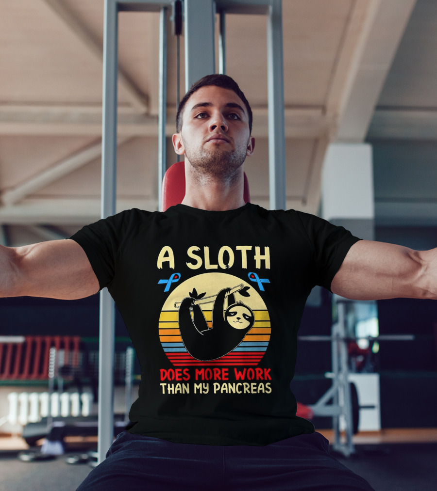 A Sloth Does More Work Than My Pancreas Vintage Style With Blue Diabetes Awareness Ribbons T-Shirt